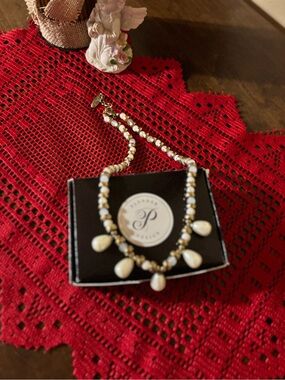 Plunder Gold Tone Cream Pearl Teardrop Pendant Necklace